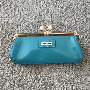 Miu Miu Blue and Gold Clutch with Kiss-Lock Closure
